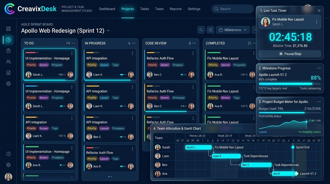 CreavixDesk Project & Task Management Studio Preview